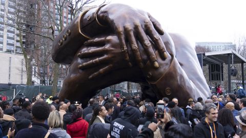BOSTON, MA - JANUARY 13: The unveiling of 'The Embrace' sculpture on Boston Common on January 13, 2023. Credit: Katy Rogers/MediaPunch/IPX