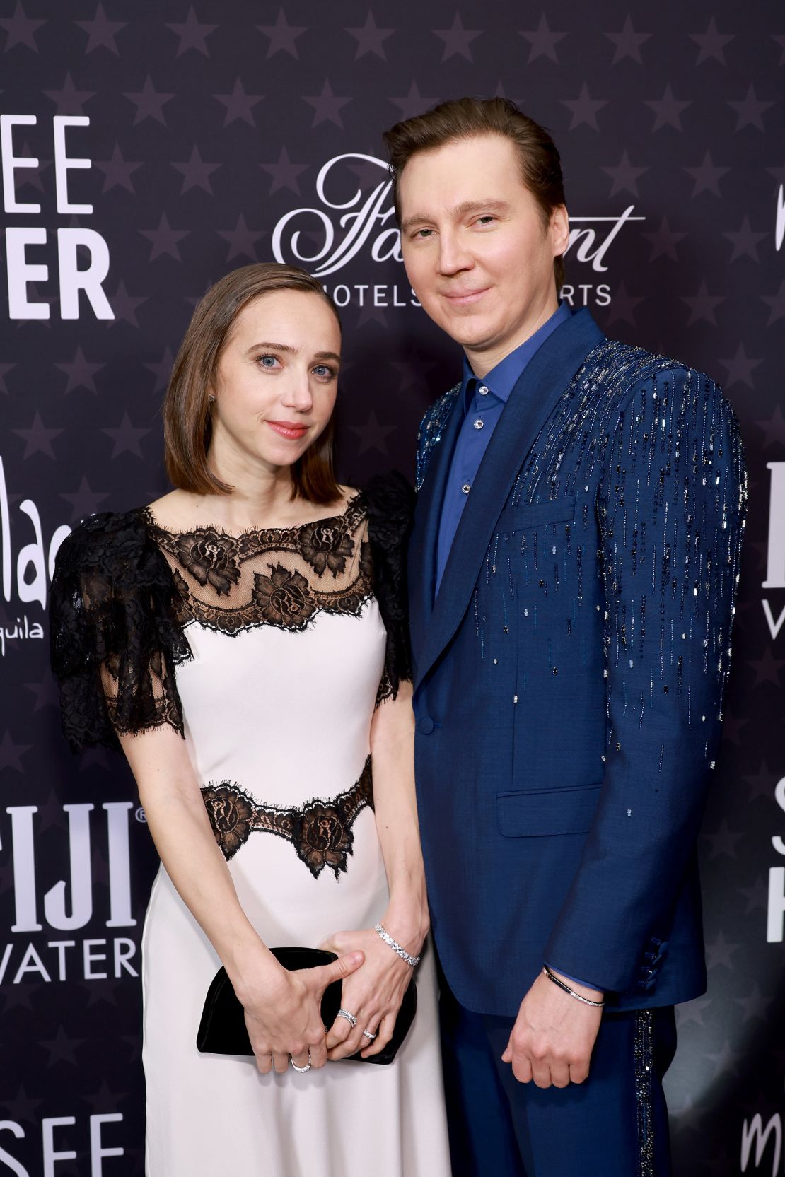 Zoe Kazan, in a Rodarte gown, poses with partner Paul Dano, who wore a Dolce & Gabbana suit. 