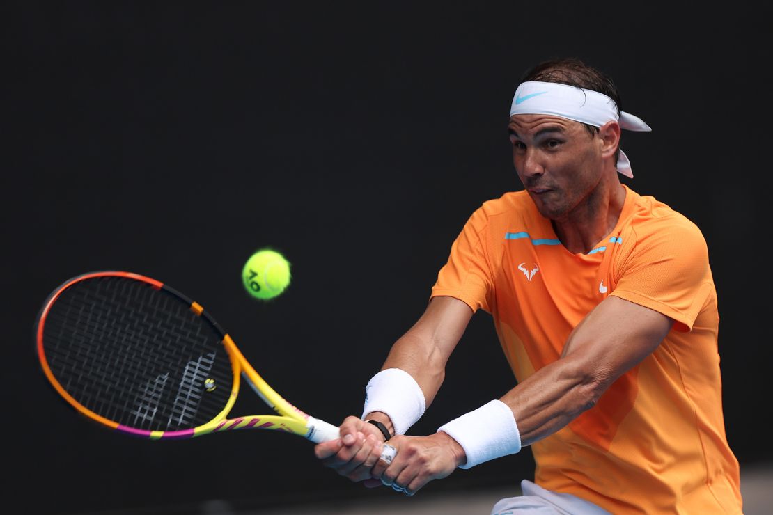 Nadal plays a backhand against Draper. 