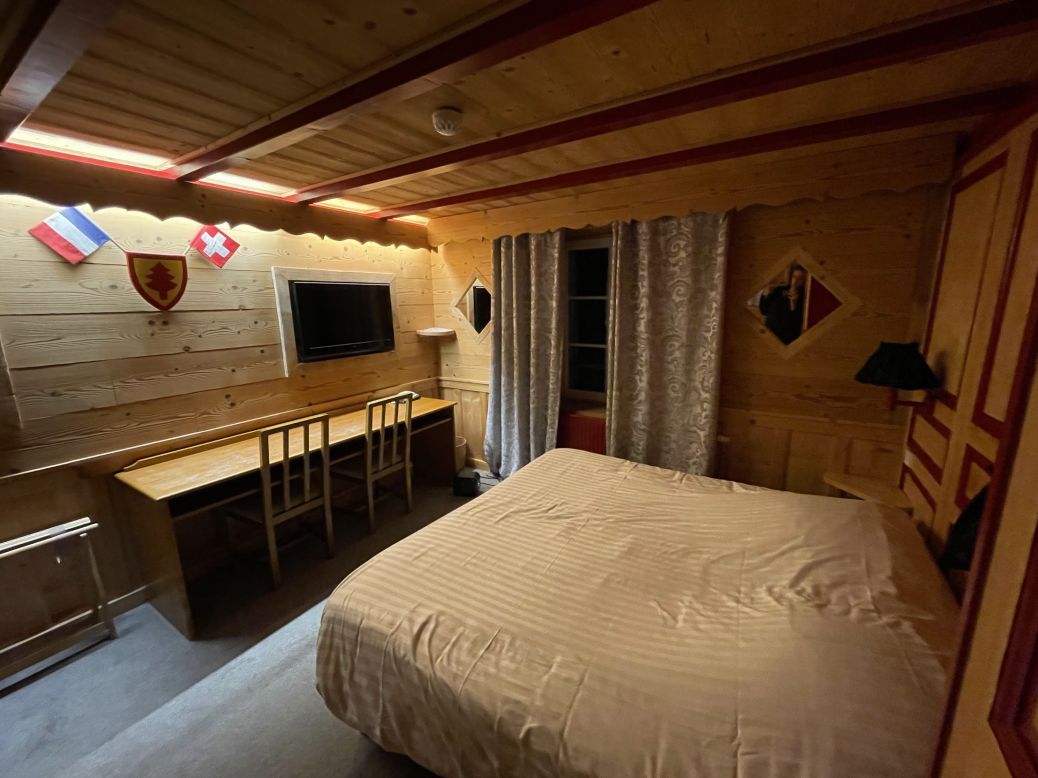 <strong>Binational boudoir: </strong>One of the binational rooms where sleeping guests' heads are in Switzerland but their feet are on French soil.