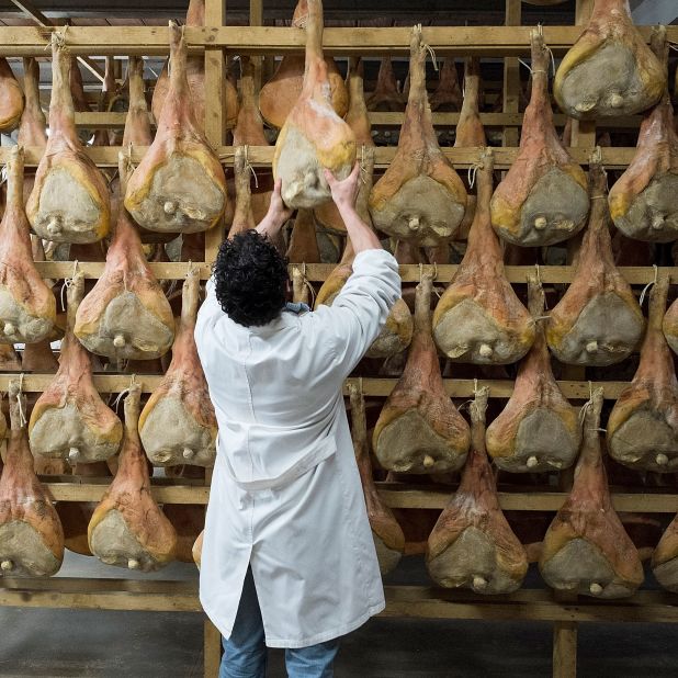 <strong>Hanging hams:</strong> The hilltop town of San Daniele is renowned for a sweetish ham that's cured in both the Adriatic breeze and cool mountain air. 