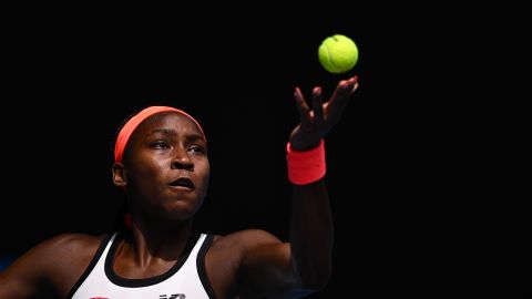 Gauff beraksi selama pertandingan putaran pertamanya di Australia Terbuka 2023.