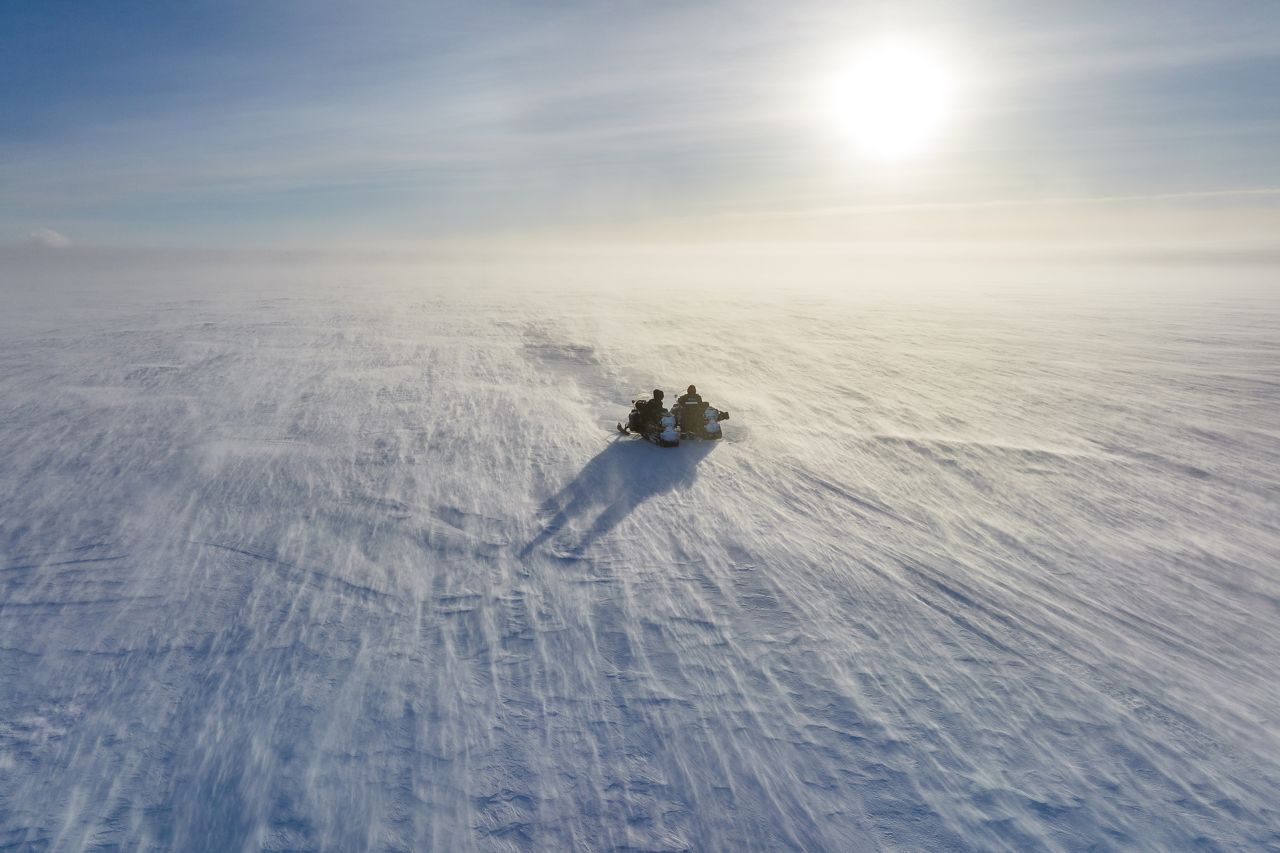 The crew usually travel across the sea ice in snowmobiles, exposed to the Arctic's extreme winter conditions. However many layers you wear, the freezing temperatures and windchill still bite through, says Ledoux.  