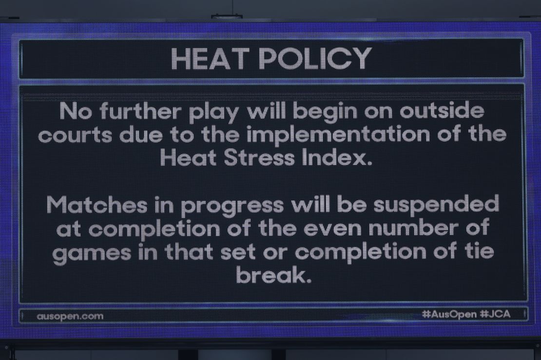 The Australian Open heat policy is displayed during day two of the 2023 edition of the grand slam. 