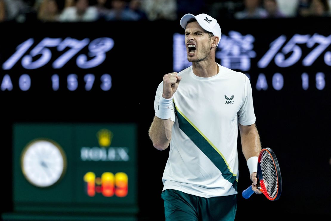 Murray celebrates beating Berrettini at the 2023 Australian Open.