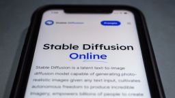Vancouver, CANADA - Dec 18 2022 : Closeup logo of Stable Diffusion seen in its website on an iPhone screen. Stable Diffusion is a deep learning, text-to-image AI image synthesis model released in 2022