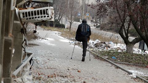 Dmytro said he lost his leg when he was young.  Bakhmut: Civilians struggle on with daily life despite battle 230117114053 08 bakhmut report january intl
