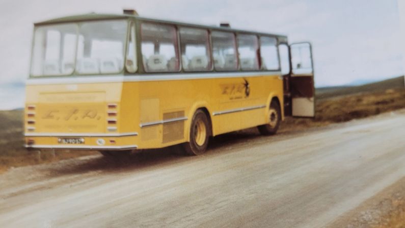 <strong>Bus trip: </strong>Carolyn was traveling on a work excursion. The three week trip took Chris, Carolyn and her colleagues around Scandinavia in a bright yellow bus. Here's the bus photographed in Norway.