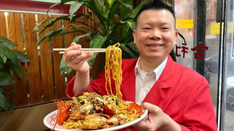 Johnny Mui, owner and manager of New York's Hop Lee Restaurant, says lobster yi mein is their most popular Lunar New Year dish.