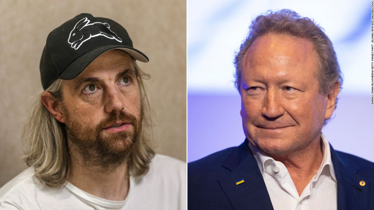 Australian billionaires Mike Cannon-Brookes (left) and Andrew "Twiggy" Forrest (right).