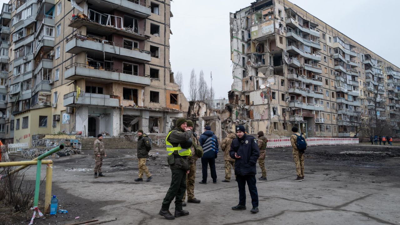 As the search and rescue operation at a destroyed apartment building in Dnipro officially ends, military and police continue to gather at the site where some 45 people, including five children, were killed on Saturday. 