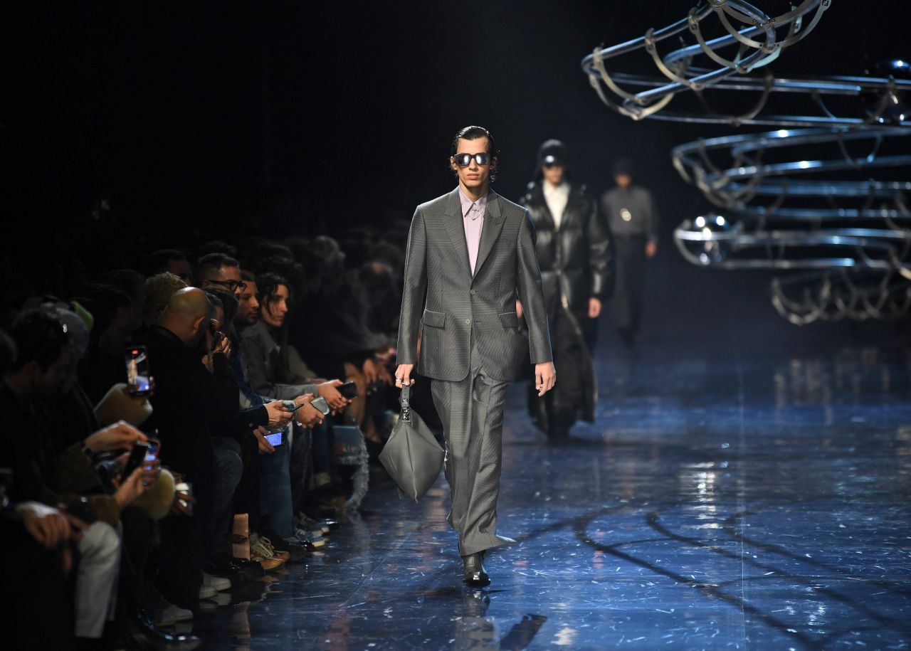Models present creations for Fendi during Men's Fashion Week in Milan on January 14, 2023. 