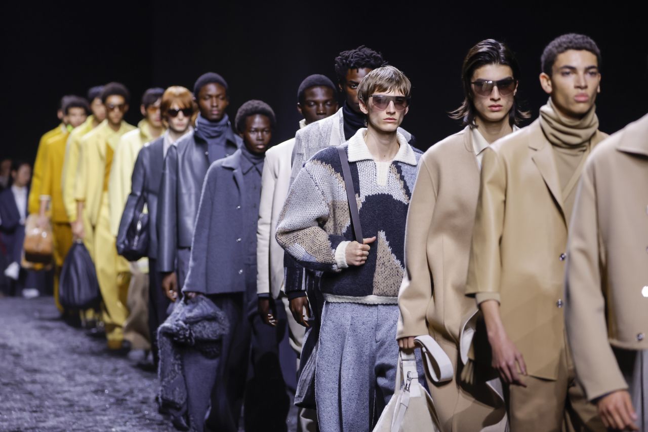 Models walk the Zegna fashion show on January 16, 2023 in Milan, Italy.