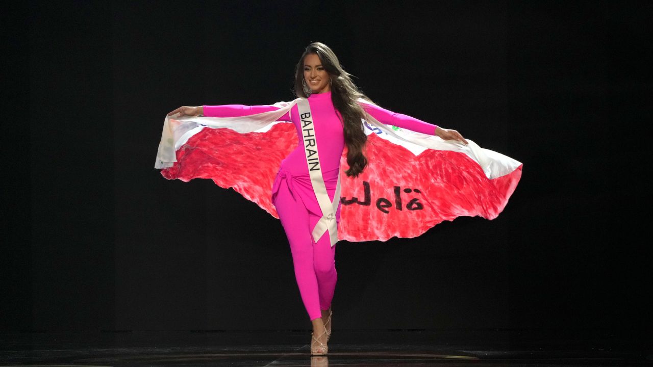 Miss Bahrain, Evlin Khalifa, walks onstage during the 71st Miss Universe preliminary competition at New Orleans Morial Convention Center on January 11.