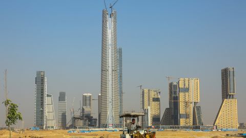 Skyscraper buildings, including the Iconic Tower, center, in the central business district of Egypt's New Administrative Capital, east of Cairo in Egypt, on Wednesday, July 27, 2022. 