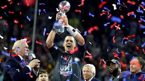 Brady celebrates after the new England Patriots defeated the Atlanta Falcons during Super Bowl LI at NRG Stadium on February 5, 2017.