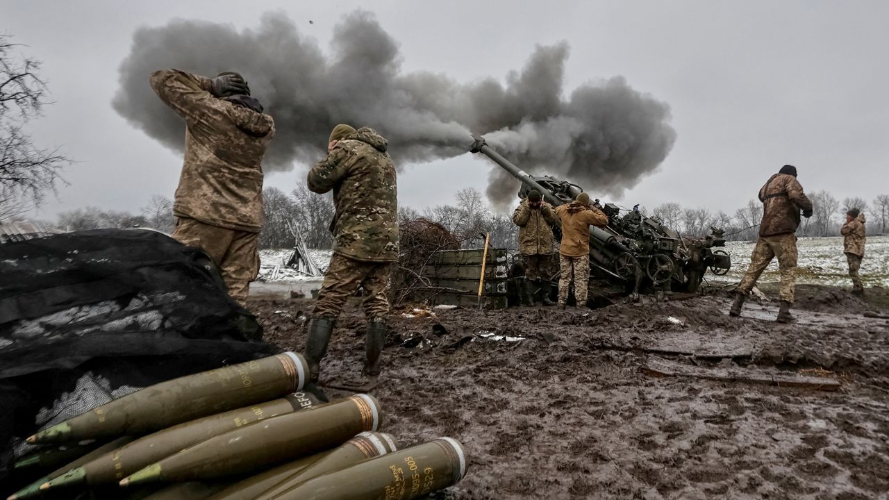 Ukrainian service members fire a shell from an M777 Howitzer at a front line, as Russia's attack on Ukraine continues, in Donetsk Region, Ukraine November 23, 2022. 