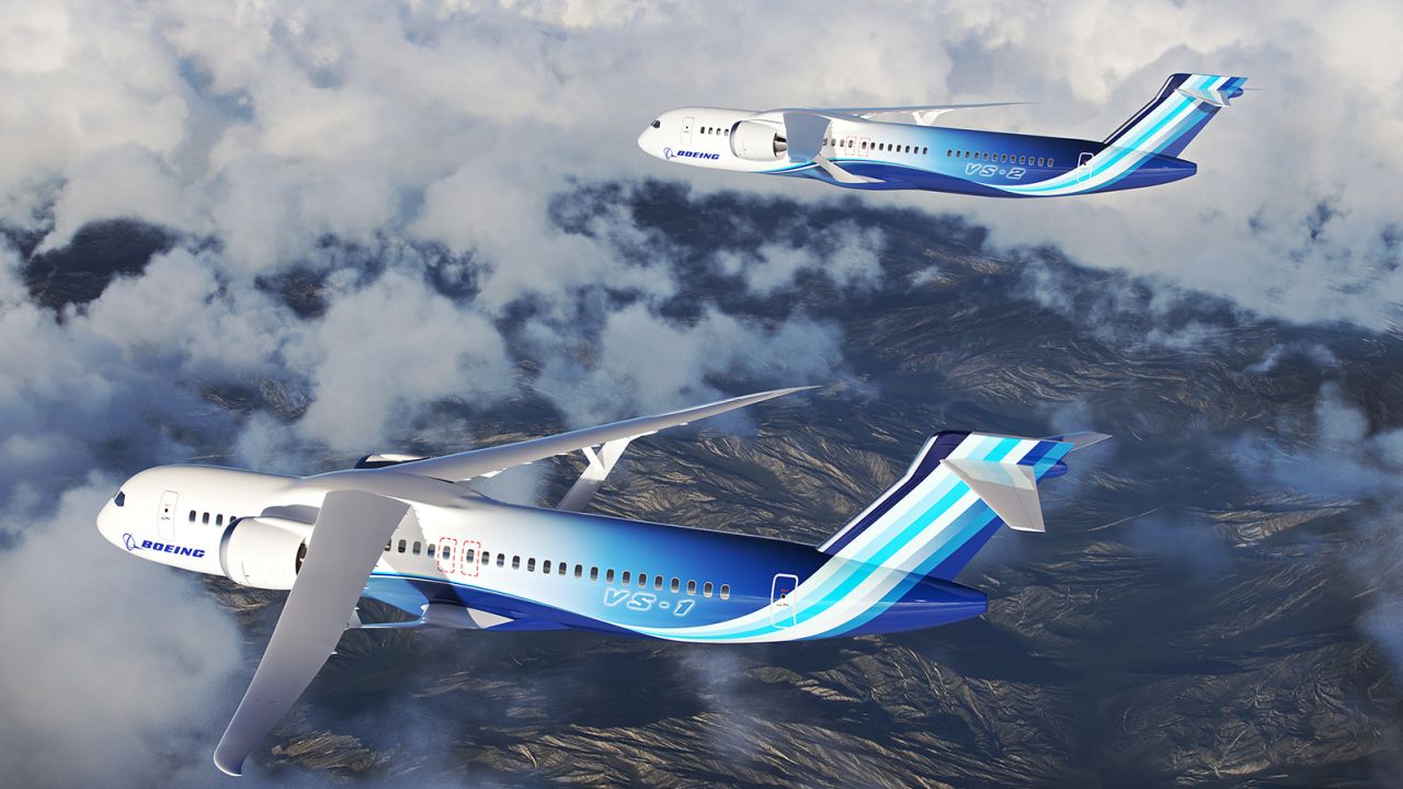 This artist's concept shows commercial aircraft featuring the Transonic Truss-Braced Wing configuration from NASA and Boeing's Sustainable Flight Demonstrator project.