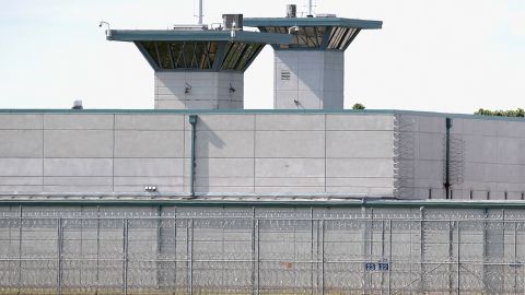 Guard towers rise above the grounds of the Federal Correctional Complex in Terre Haute.