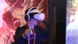 Visitor tries out Sony PS VR 2 at CES 2023