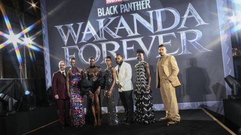 Stars of Marvel Studios' "Black Panther: Wakanda Forever" attending the film's European premiere in London on Nov. 3, 2022.