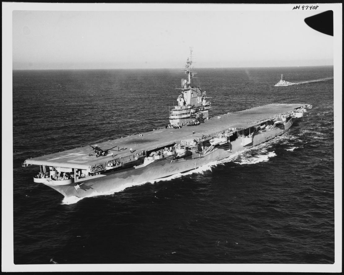 The USS Oriskany is pictured off New York City, in December 1950, while en route to conduct carrier qualifications.