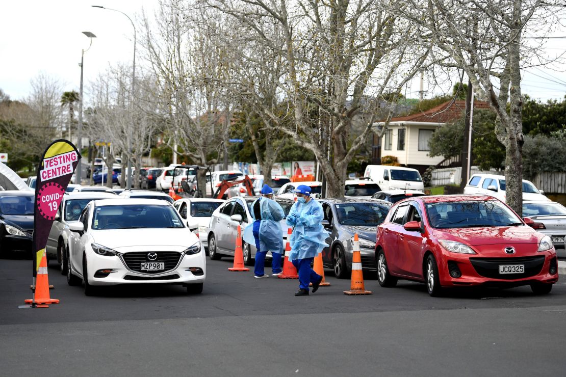 People line up to get a Covid test at a testing facility in Auckland, New Zealand, on September 14, 2020.