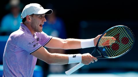 Casper Ruud reacts during his match against Jenson Brooksby at the Australian Open.