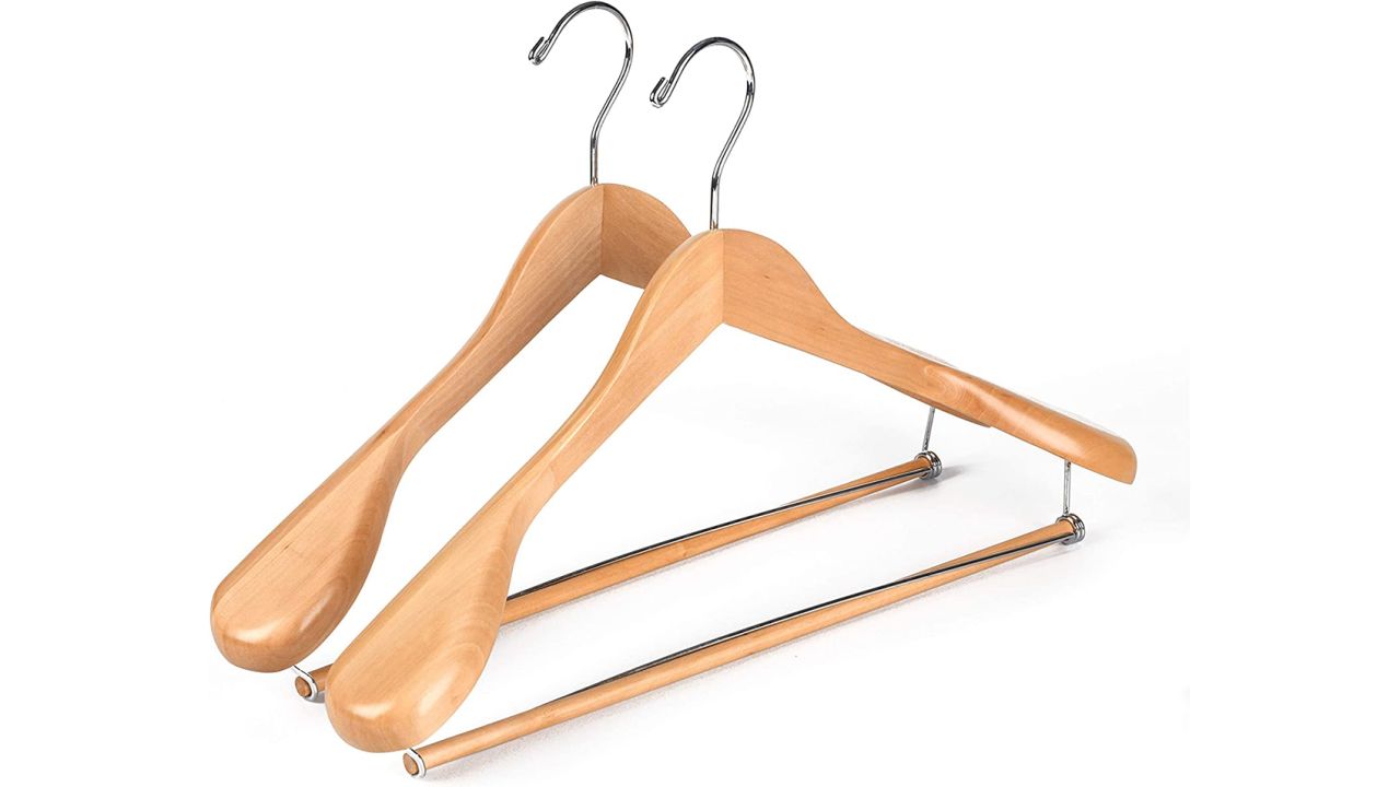 underscored Quality Hangers Luxury Wide Shoulder Wooden Hangers, 2-Pack