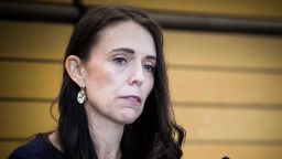 New Zealand Prime Minister Jacinda Ardern grimaces as she announces her resignation at a press conference in Napier, New Zealand Thursday, January 19, 2023. 