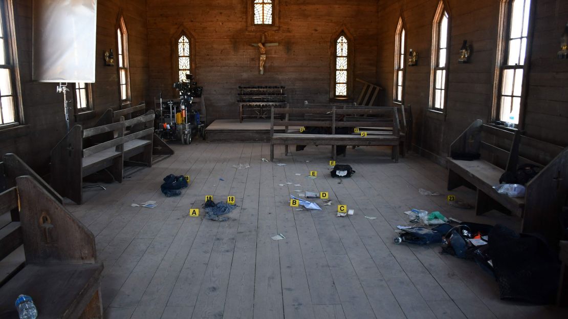 This handout image courtesy of Santa Fe County Sheriff's Office released April 25, 2022 and part of the investigative files, shows the scene of the shooting at the Bonanza Creek Ranch in Santa Fe, New Mexico, after the death of cinematographer Halyna Hutchins on October 21, 2021. - Baldwin was brandishing a Colt gun during a rehearsal for the low-budget Western being filmed in New Mexico October 21, 2021,  when it discharged a live round, killing Halyna Hutchins. (Photo by Santa Fe County Sheriff's Office / AFP) / RESTRICTED TO EDITORIAL USE - MANDATORY CREDIT "AFP PHOTO / Santa Fe County Sheriff's Office / HANDOUT " - NO MARKETING - NO ADVERTISING CAMPAIGNS - DISTRIBUTED AS A SERVICE TO CLIENTS (Photo by -/Santa Fe County Sheriff's Office/AFP via Getty Images)