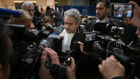 Italian prosecutor general Antonino Patti, center, speaks to the media in a special bunker court in Caltanissetta, Sicily, on January 19, 2023, where a trial hearing was held for Matteo Messina Denaro.