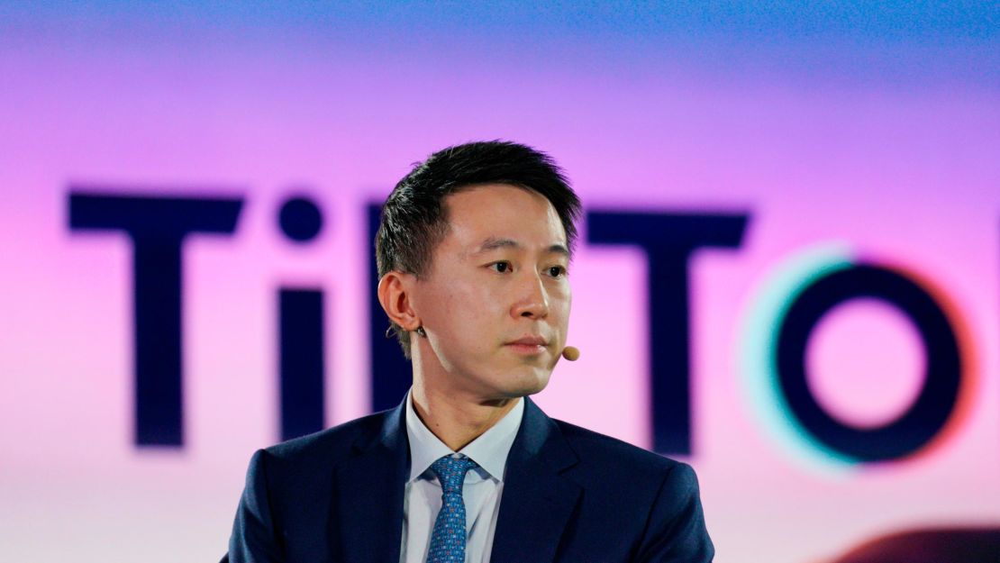 Shou Zi Chew, chief executive officer of TikTok Inc., speaks during the Bloomberg New Economy Forum in Singapore, on Wednesday, Nov. 16, 2022. 