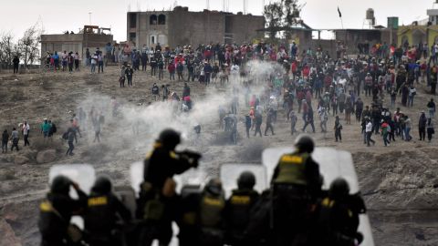 Riot police fired tear gas at protesters heading to the airport in Arequipa.