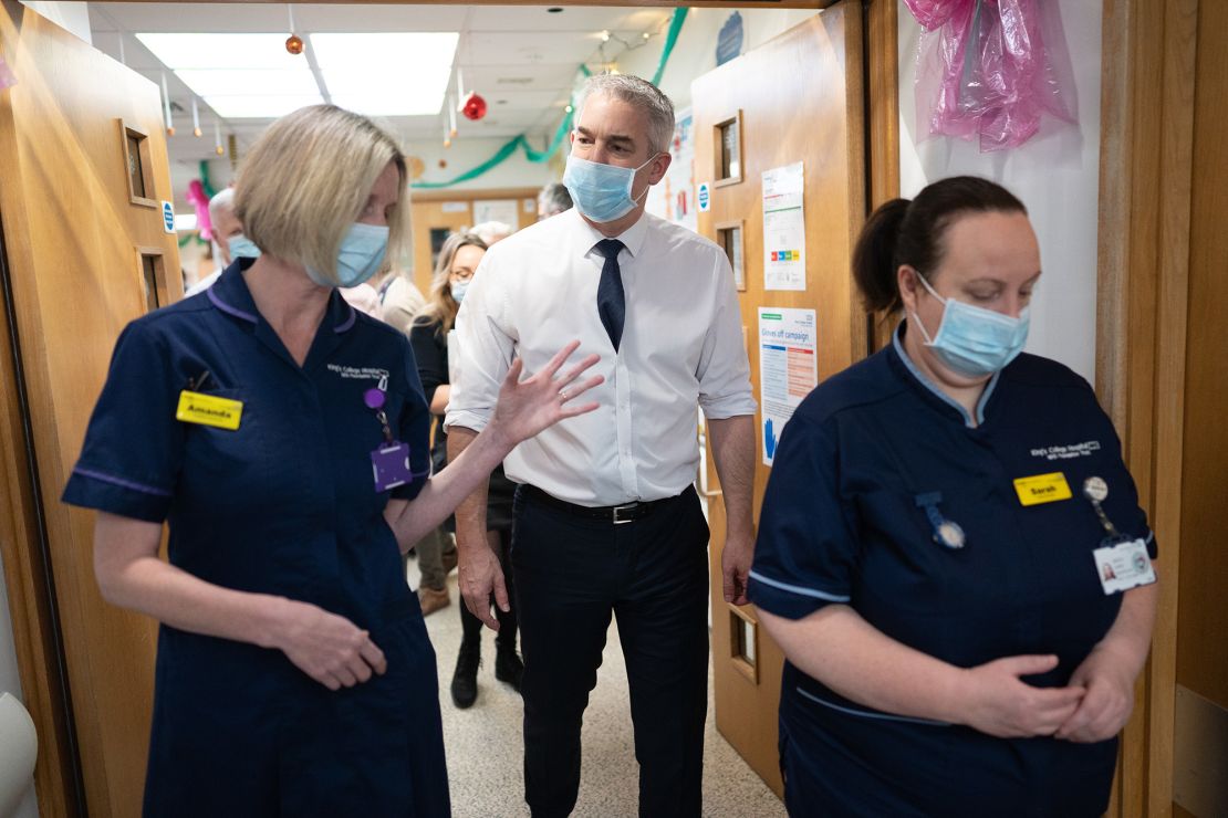 Health Secretary Steve Barclay on a visit to King's College University Hospital in London.