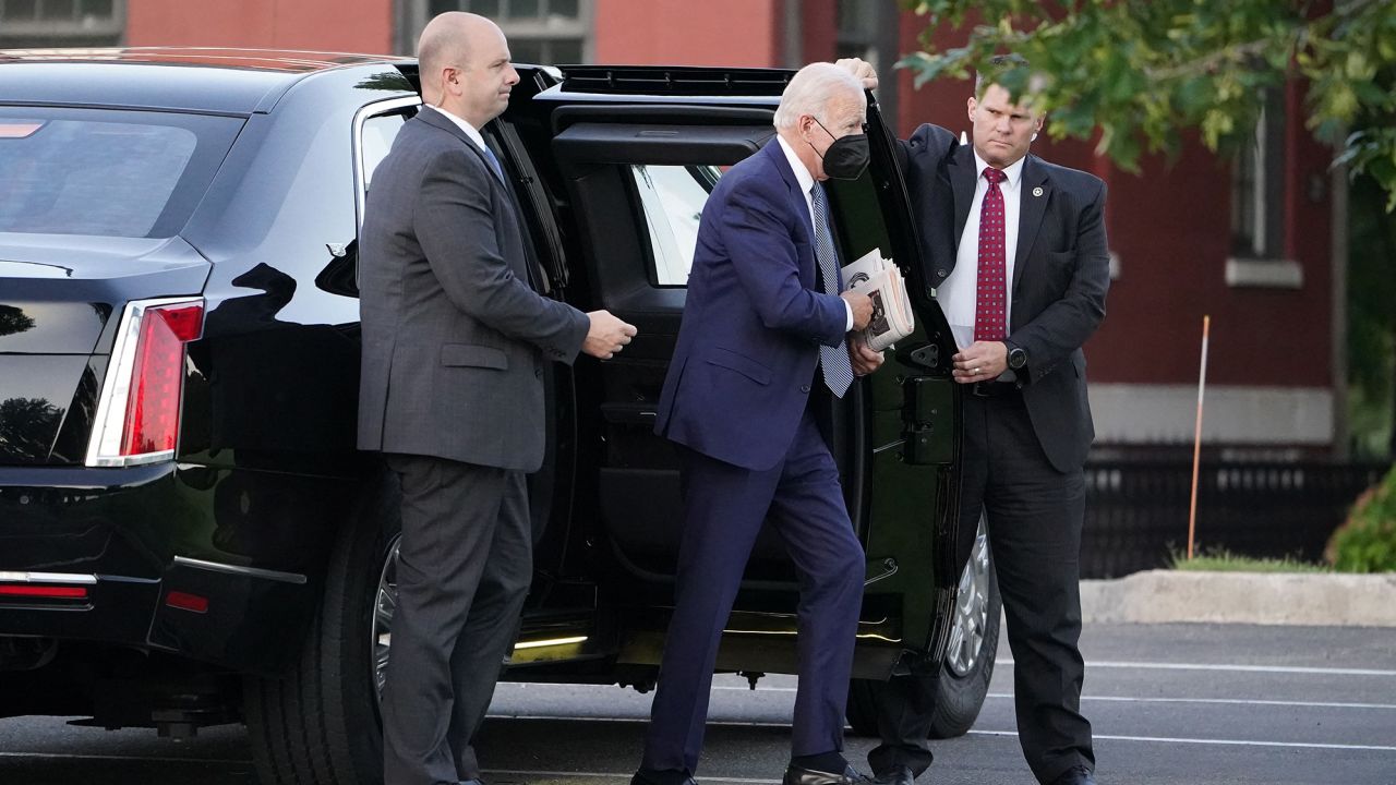 President Joe Biden makes his way to board Marine One before departing from Fort McNair in Washington, DC on August 16, 2022.