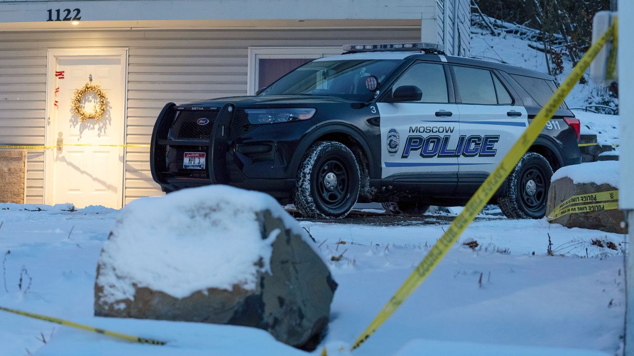 A Moscow police vehicle is seen on November 29, 2022, at the home where four University of Idaho students were found dead earlier that month in Moscow, Idaho.
