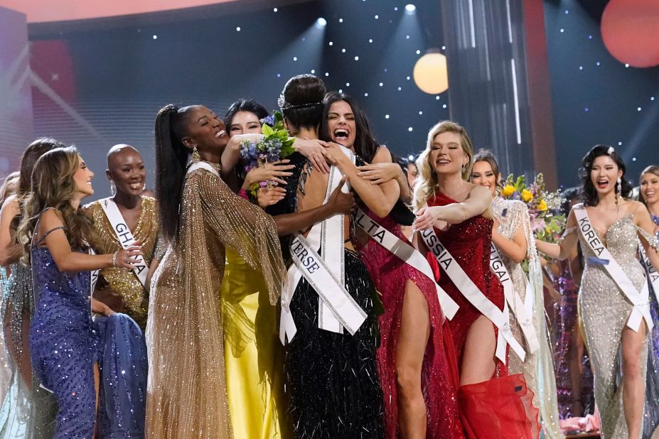 R'Bonney Gabriel of the United States is hugged by other contestants after being <a href="https://www.cnn.com/style/article/miss-universe-crowned-rbonney-gabriel-usa-intl-hnk/index.html" target="_blank">crowned Miss Universe</a> in New Orleans on Saturday, January 14. Gabriel, who last year became the first Filipino-American to win Miss USA, took the crown ahead of Amanda Dudamel from Venezuela and Andreína Martínez from the Dominican Republic.