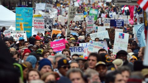 Thousands of people march through through downtown Raleigh, North Carolina, in what organizers describe as a 
