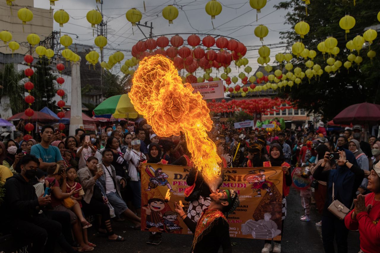 Participants perform during the Grebeg Sudiro festival in Solo, Indonesia, on January 15.