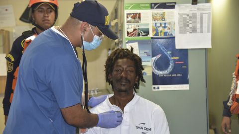 Elvis Francois receives a medical checkup after being rescued in Cartagena, Colombia, on January 16, 2023.