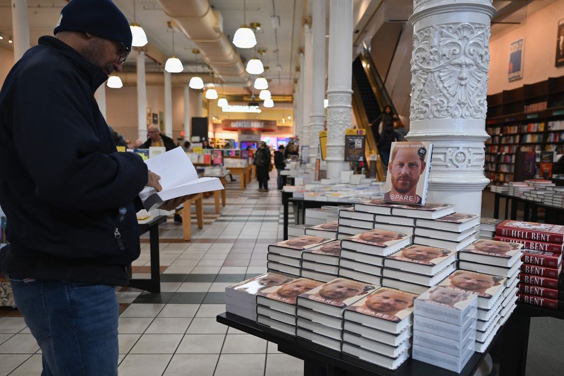 Copies of "Spare" on display at a Barnes & Noble bookstore in New York City