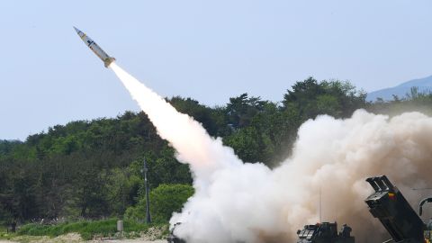 A missile is fired during a joint US-South Korea military exercise on May 25, 2022.