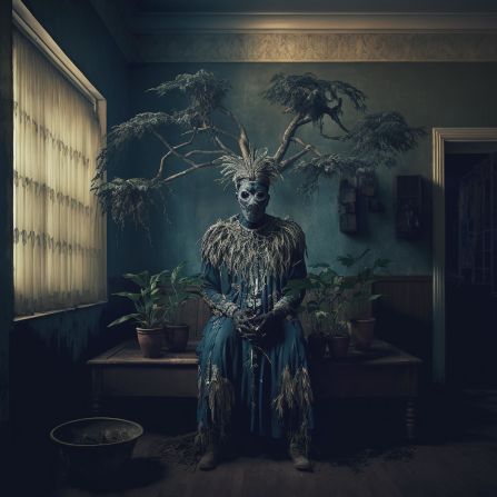 The work of photographer and mixed media artist Ade Okelarin, known as "Asiko," often juxtaposes aspects of his Nigerian and British heritage. This image is of Osanyin -- a deity for the Yoruba people of southwest Nigeria, who represents the forest, plants and all things medicinal. 
