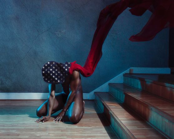 Okelarin believes his role as an artist is to raise awareness and spark conversations about issues that affect society. In the series "A Black Life Matters," he created several self-portraits as a response to the "Black Lives Matter" movement in the US. Pictured, "I Can't Breathe" (2020)