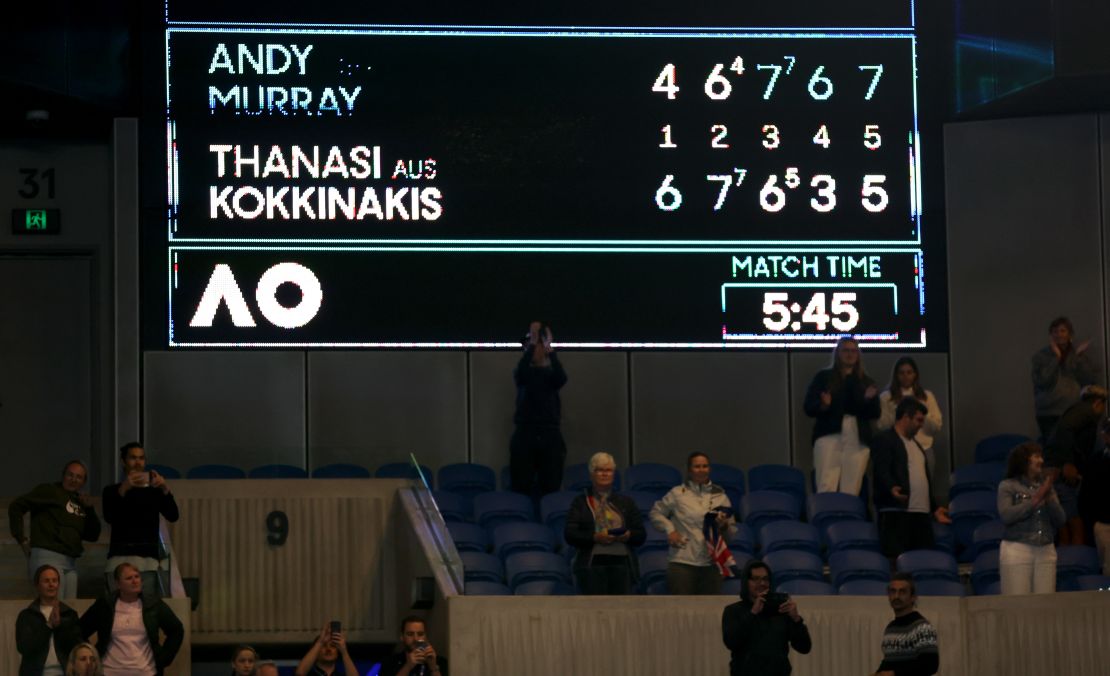 The marathon match between Murray and Kokkinakis carried on into the small hours in Melbourne.