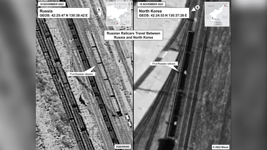 The US has released newly declassified photos of Russian railcars traveling from Russia to North Korea and back in November, in what the US believes was the initial delivery of infantry rockets and missiles for use by the mercenary organization Wagner Group in Ukraine.