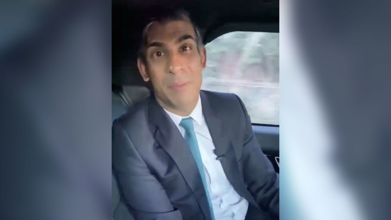 Sunak appears to not be wearing his seat belt in this screen grab taken from a social media video on January 19, 2023.