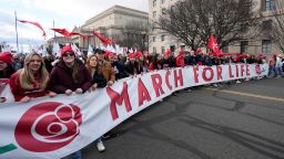Anti-abortion demonstrators march toward the U.S. Supreme Court during the March for Life, Friday, Jan. 20, 2023, in Washington. (AP Photo/Alex Brandon)
