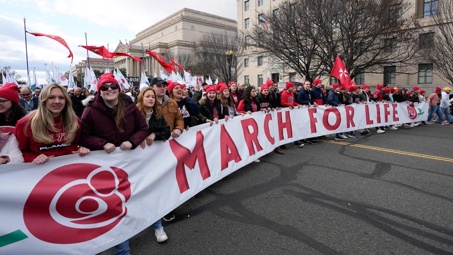 Anti-abortion demonstrators march toward the US Supreme Court during the March for Life on January 20 in Washington, DC.
